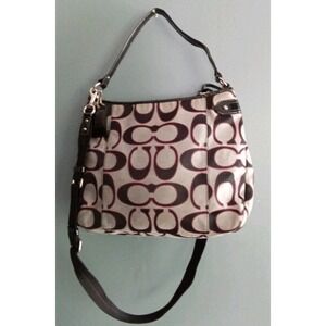 Coach Gallery Optic Hobo Shoulder Bag Black Gray Signature Purse‎